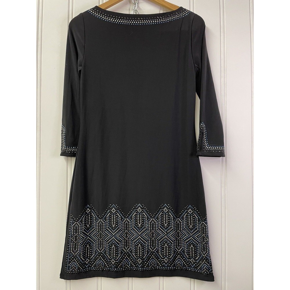 White House Black Market Black Blue Silver Rhinestones Keyhole Neck Size XS - Picture 12 of 14